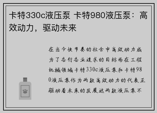 卡特330c液压泵 卡特980液压泵：高效动力，驱动未来